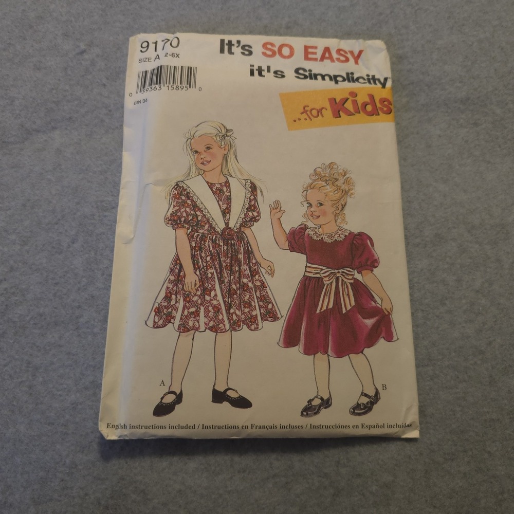 Simplicity 9170 Girls Dress Sewing Pattern Size 2-6X Puff Sleeve Vintage